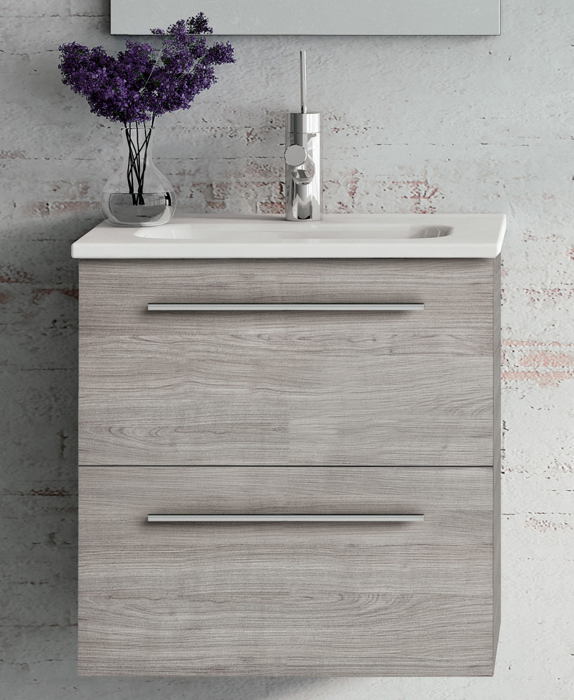 Paris 50cm Sandy Grey Wall Hung 2 Drawer Vanity Unit