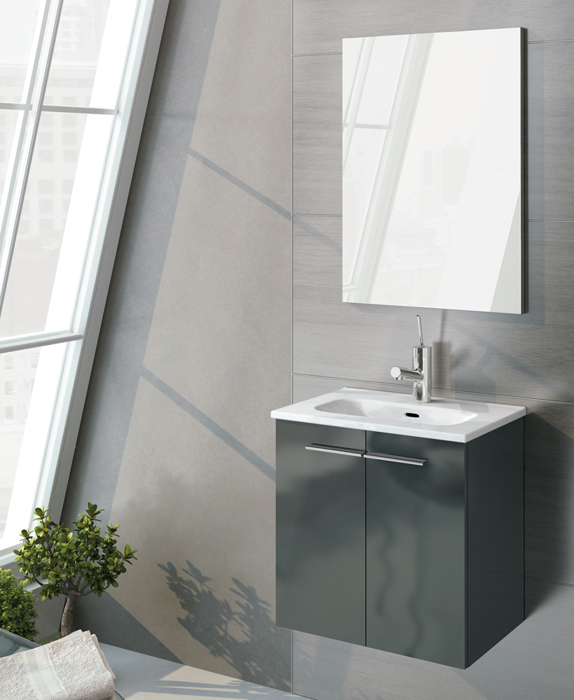 Paris 50cm Gloss Grey Wall Hung 2 Door Vanity Unit