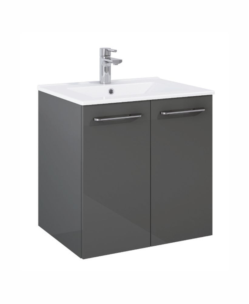 Otto Plus Gloss Grey 60cm 2 door Wall Hung Vanity Unit - D46cm