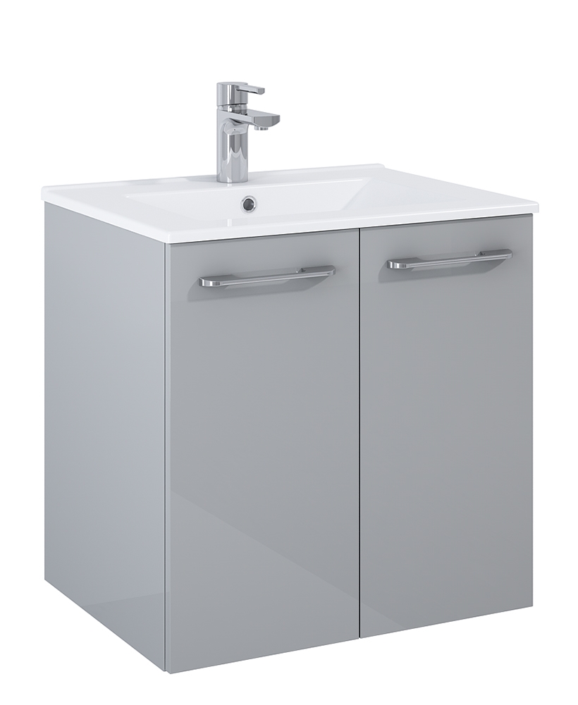 Otto Plus Gloss Light Grey 60cm 2 door Wall Hung Vanity Unit - D46cm