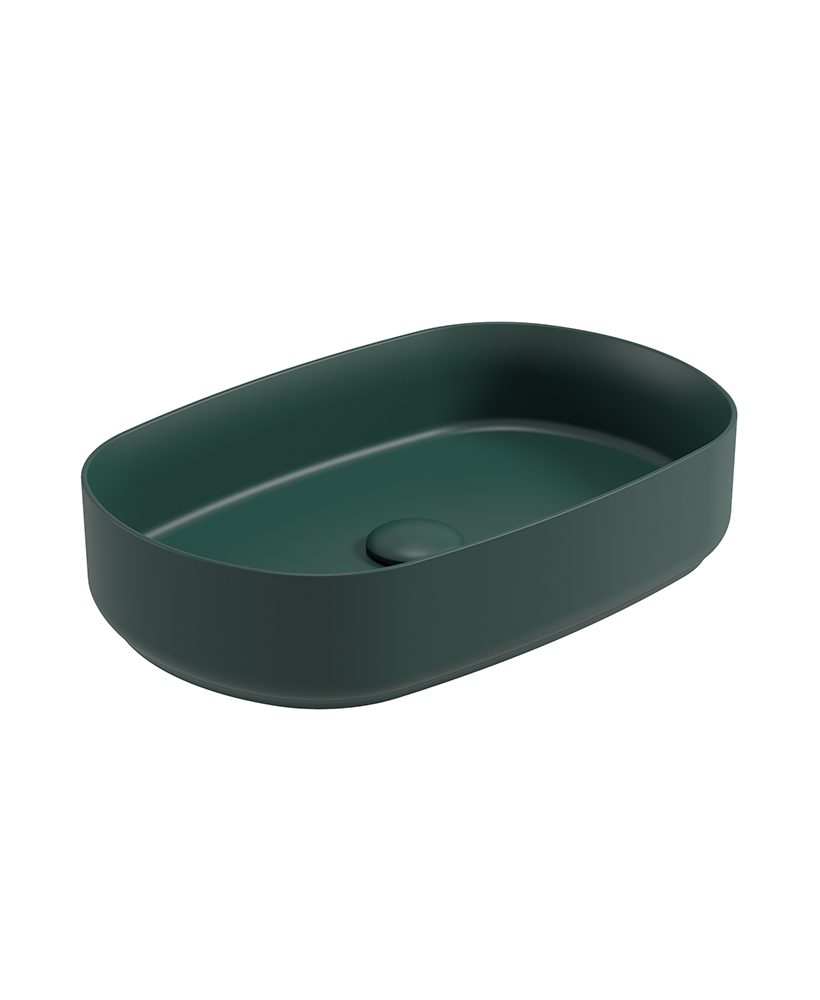 Avanti Oval 55cm Vessel Basin with Ceramic Click Clack Waste - Forest Green