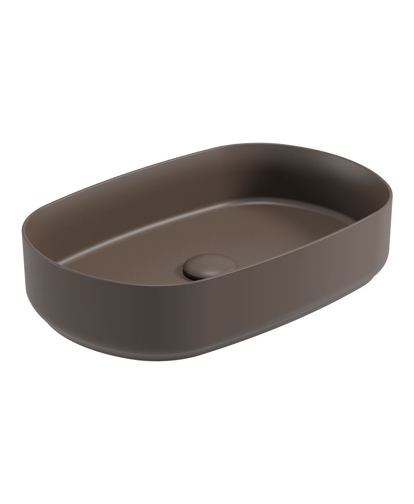 Avanti Oval 55cm Vessel Basin with Ceramic Click Clack Waste - Ground Mocha