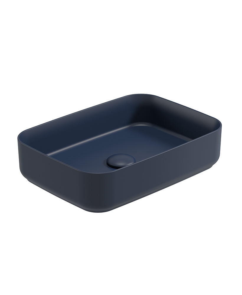 Avanti Rectangle 50cm Vessel Basin with Ceramic Click Clack Waste - Parisian Blue