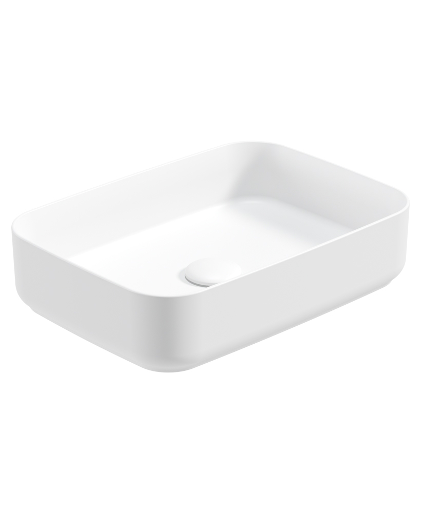 Avanti Rectangle 50cm Vessel Basin with Ceramic Click Clack Waste - Satin White