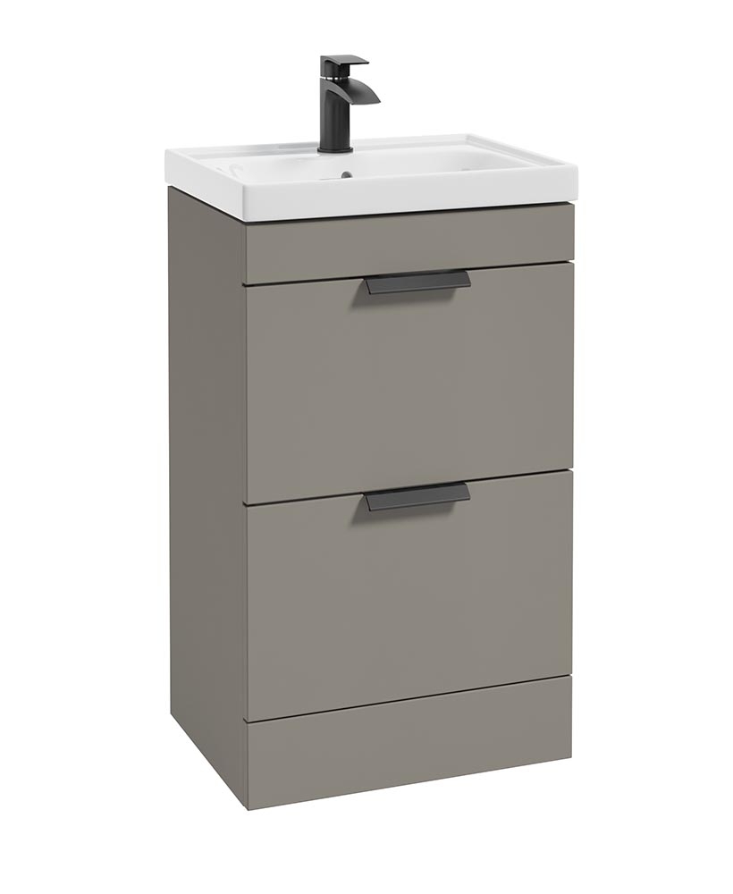 Stockholm Khaki Matt 50cm 2 Drawer Floor Standing Vanity Unit - Matt Black Handle