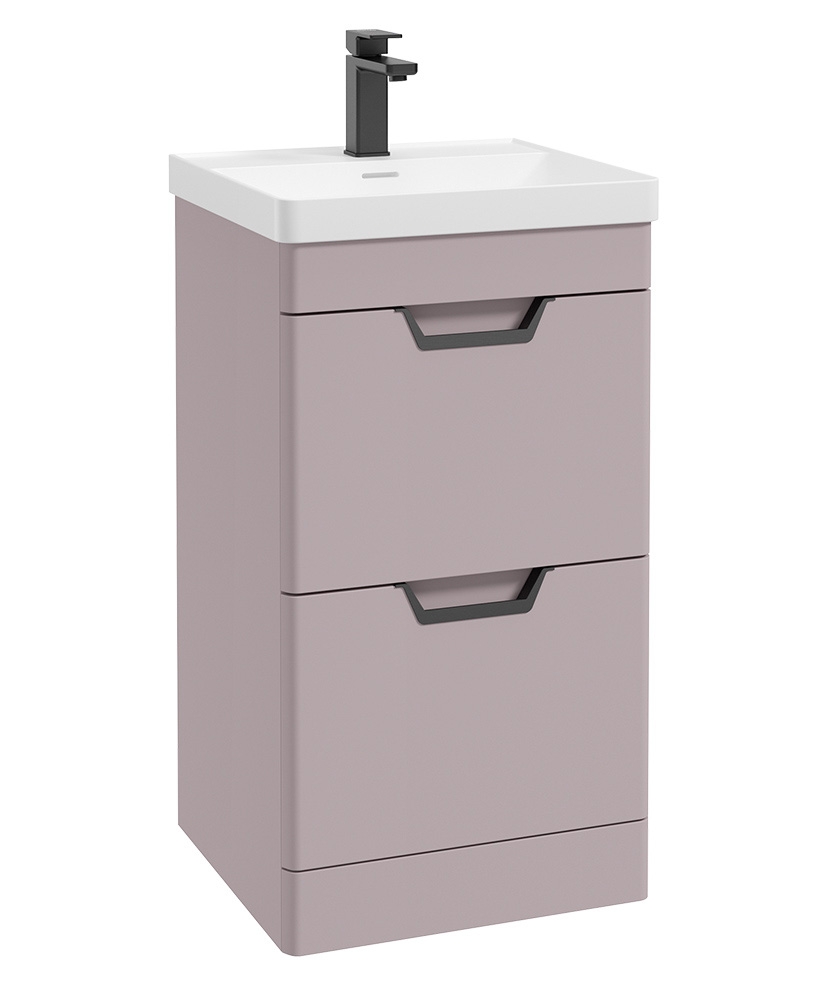 Freya 50cm 2 Drawer Floor Standing Vanity Unit Matt Cashmere Pink-Matt Black Handle