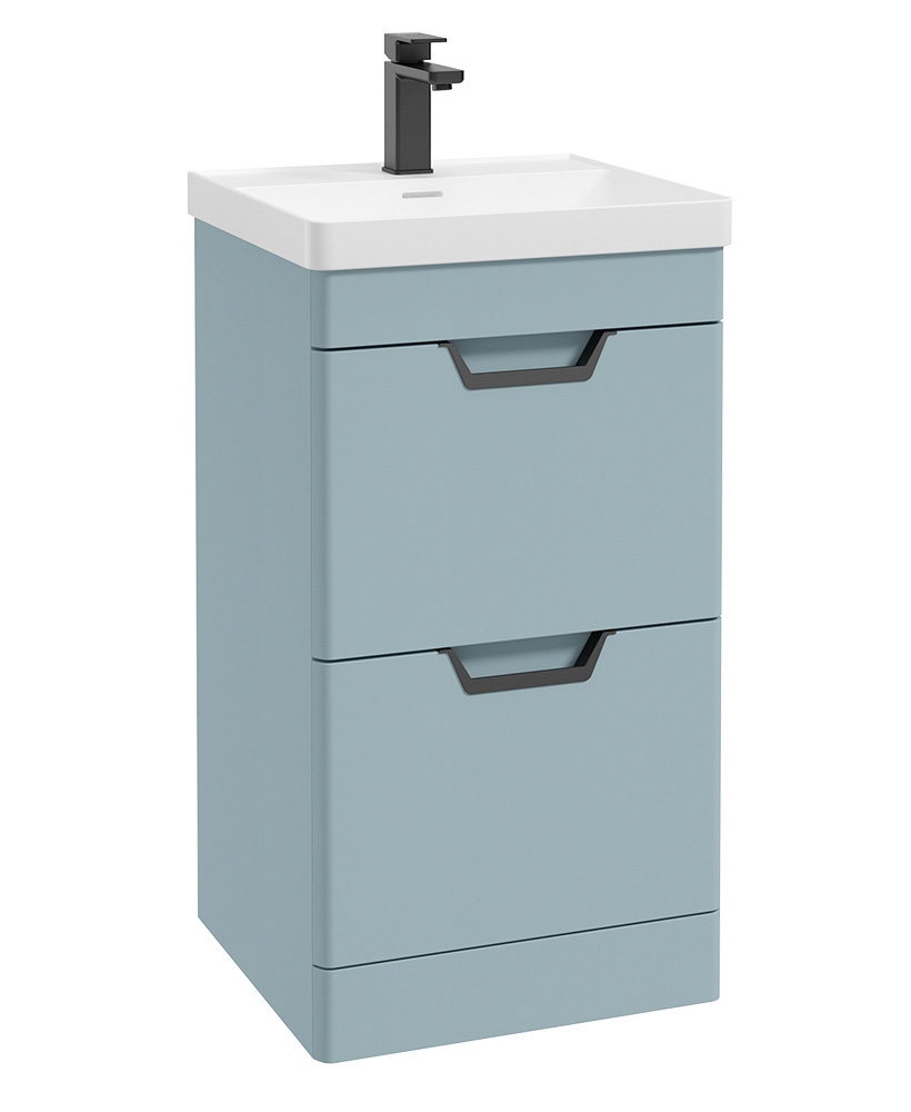 Freya 50cm 2 Drawer Floor Standing Vanity Unit Matt Morning Sky Blue-Matt Black Handle