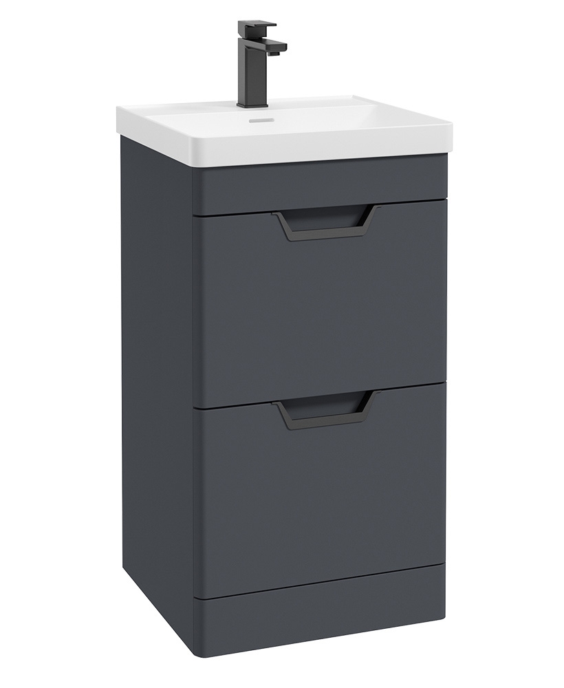 Freya 50cm 2 Drawer Floor Standing Vanity Unit Matt Night Sky Blue-Matt Black Handle