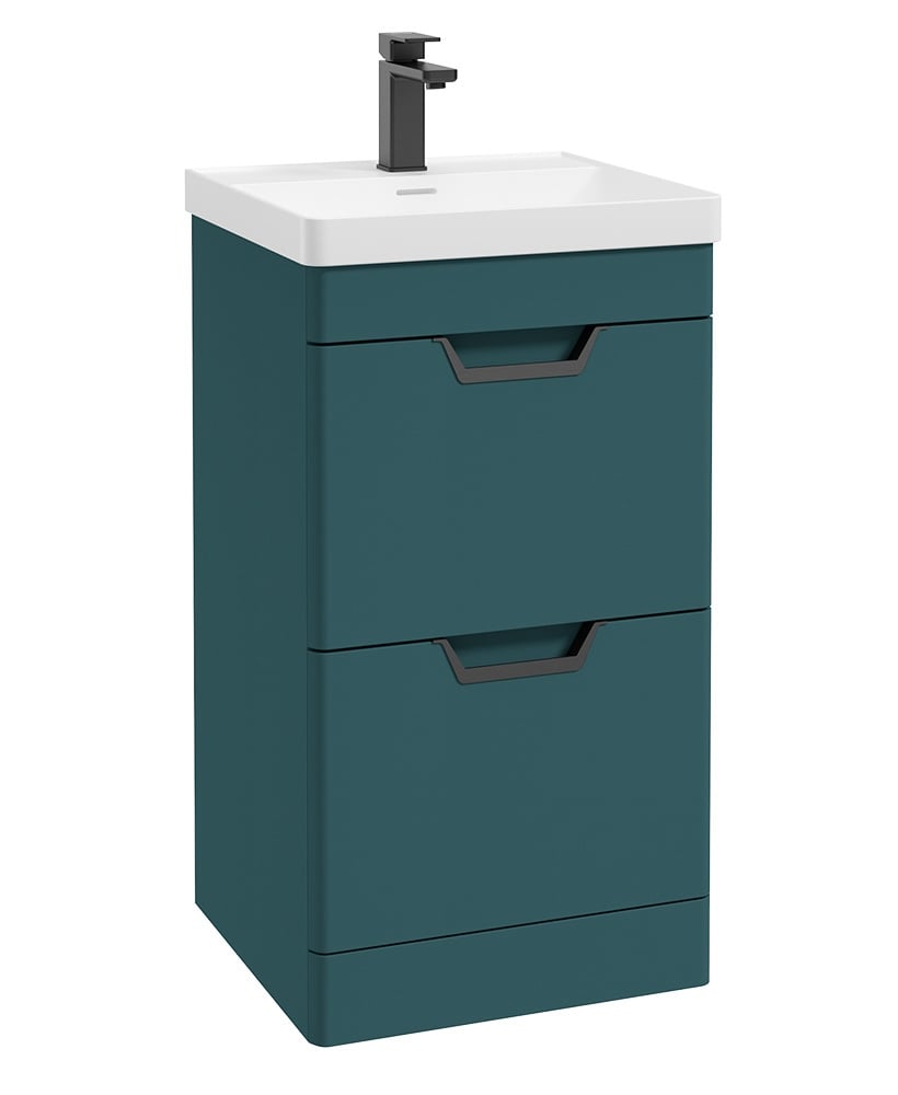 Freya 50cm 2 Drawer Floor Standing Vanity Unit Matt Ocean Blue-Matt Black Handle