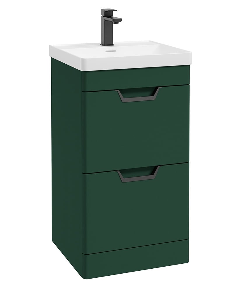 Freya 50cm 2 Drawer Floor Standing Vanity Unit Matt Wreath Green-Matt Black Handle