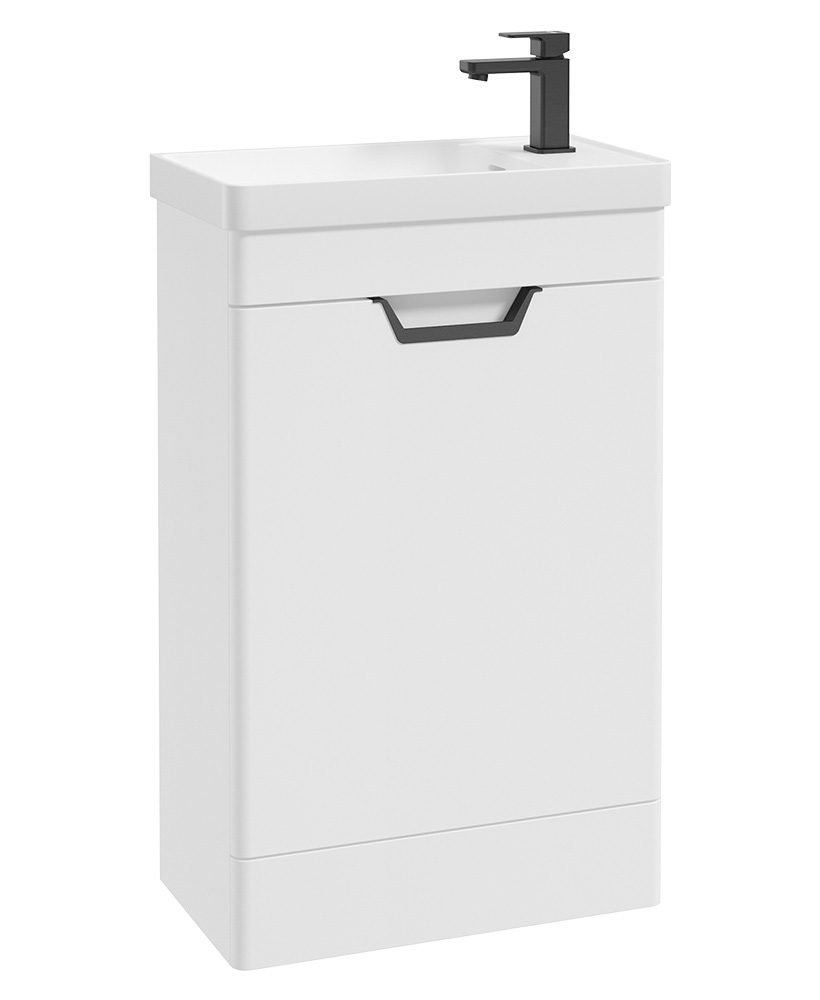 Freya 55cm 1 Door Cloakroom Floor Standing Vanity Unit Matt White-Matt Black Handle