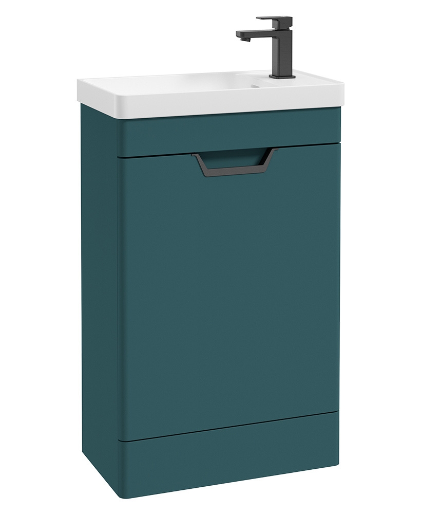 Freya 55cm 1 Door Cloakroom Floor Standing Vanity Unit Matt Ocean Blue-Matt Black Handle