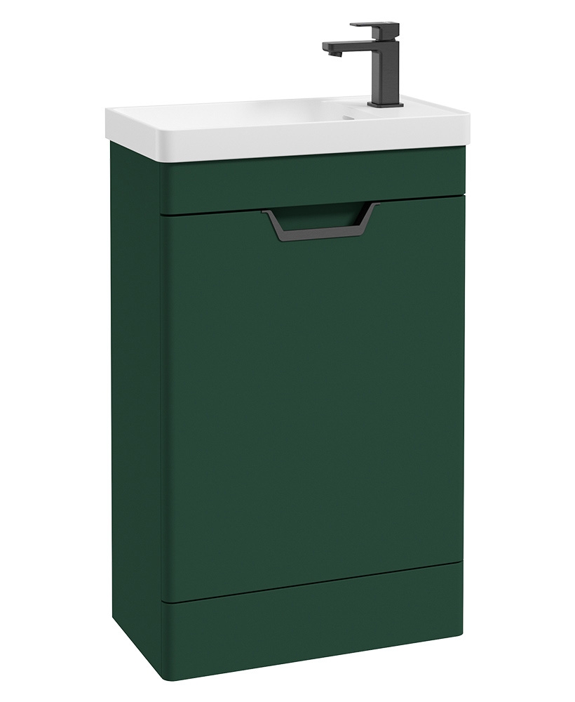 Freya 55cm 1 Door Cloakroom Floor Standing Vanity Unit Matt Wreath Green-Matt Black Handle