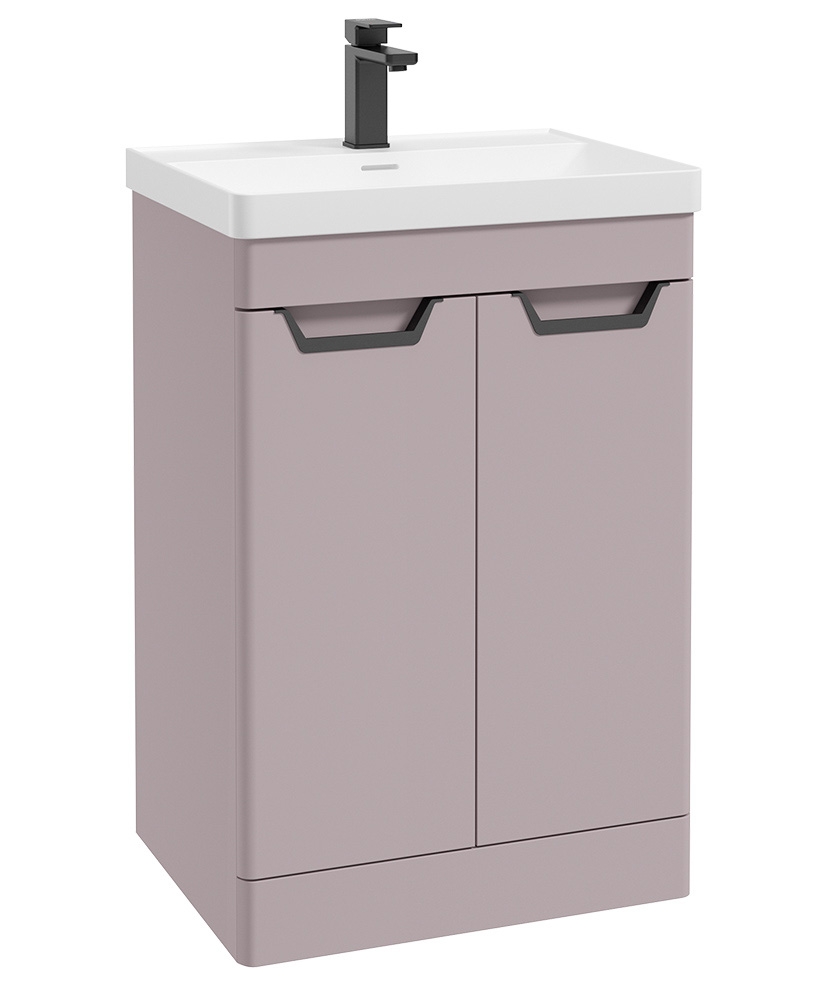 Freya 60cm 2 Door Floor Standing Vanity Unit Matt Cashmere Pink-Matt Black Handle