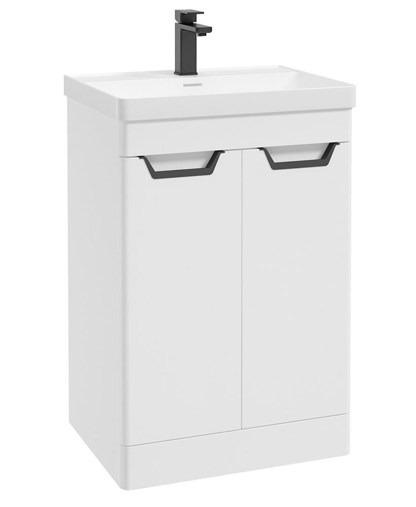 Freya 60cm 2 Door Floor Standing Vanity Unit Matt White-Matt Black Handle