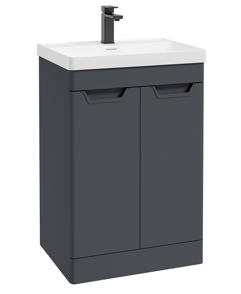 Freya 60cm 2 Door Floor Standing Vanity Unit Matt Night Sky Blue-Matt Black Handle