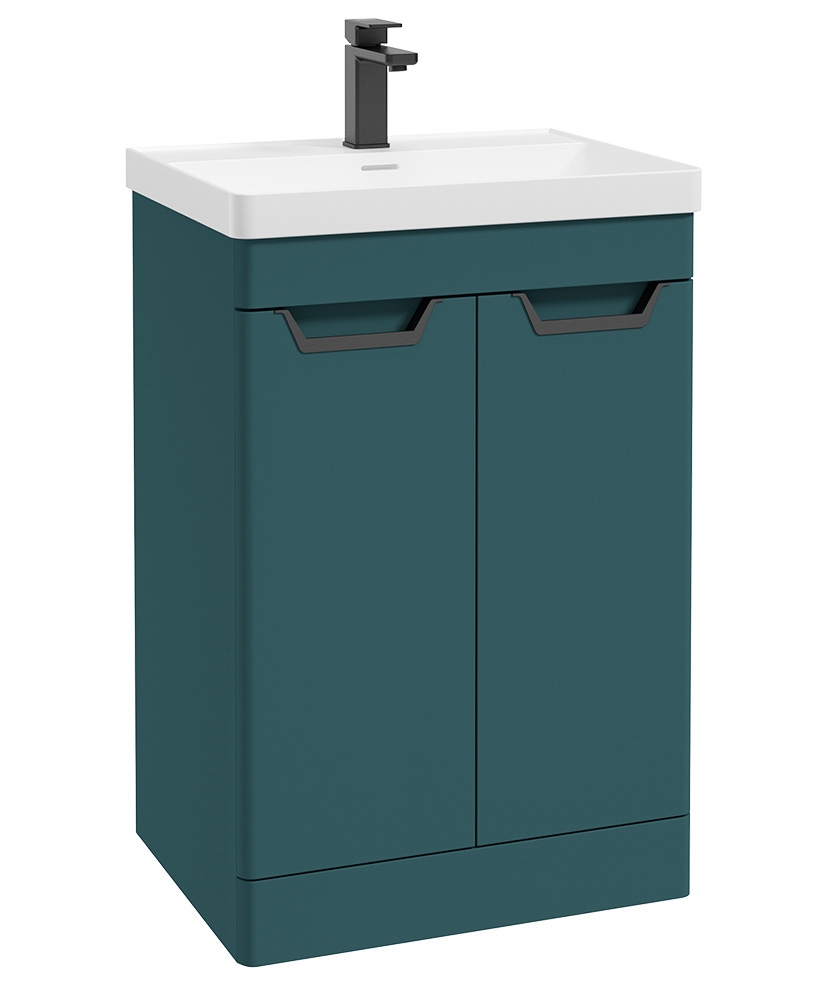 Freya 60cm 2 Door Floor Standing Vanity Unit Matt Ocean Blue-Matt Black Handle