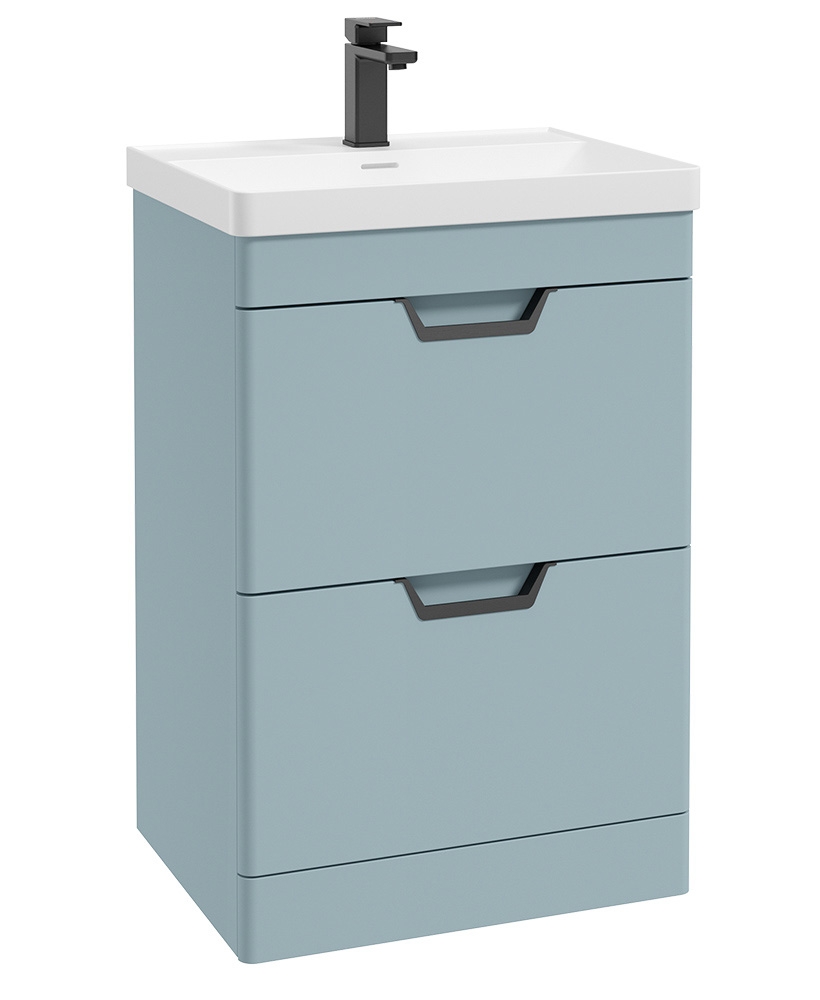 Freya 60cm 2 Drawer Floor Standing Vanity Unit Matt Morning Sky Blue-Matt Black Handle