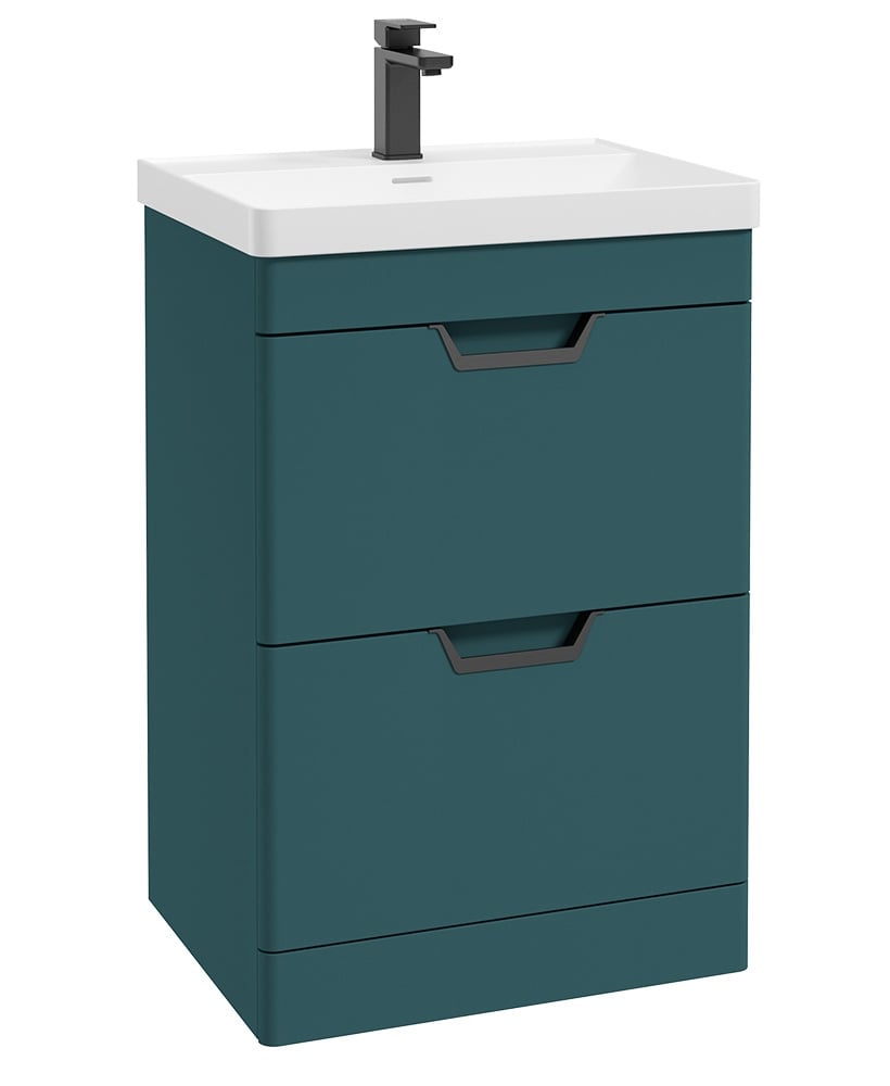 Freya 60cm 2 Drawer Floor Standing Vanity Unit Matt Ocean Blue-Matt Black Handle