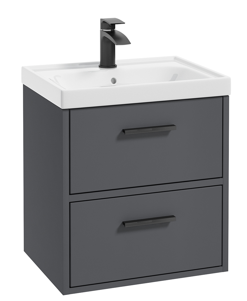 Finland Midnight Grey Matt 50cm Wall Hung Vanity Unit - Matt Black Handle