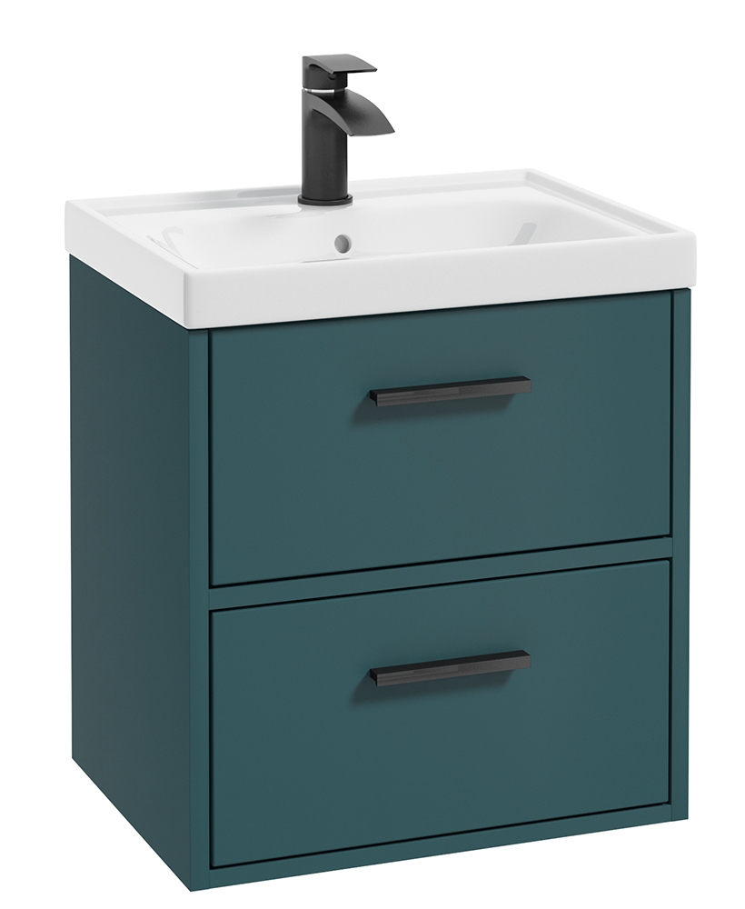 Finland Ocean Blue Matt 50cm Wall Hung Vanity Unit - Matt Black Handle