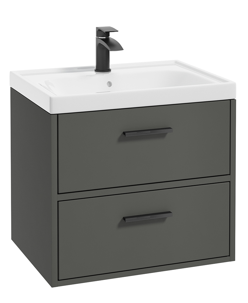 Finland Dolphin Grey Matt 60cm Wall Hung Vanity Unit - Matt Black Handle