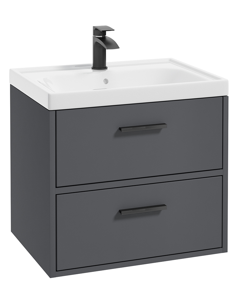 Finland Midnight Grey Matt 60cm Wall Hung Vanity Unit - Matt Black Handle