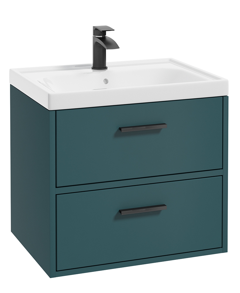 Finland Ocean Blue Matt 60cm Wall Hung Vanity Unit - Matt Black Handle