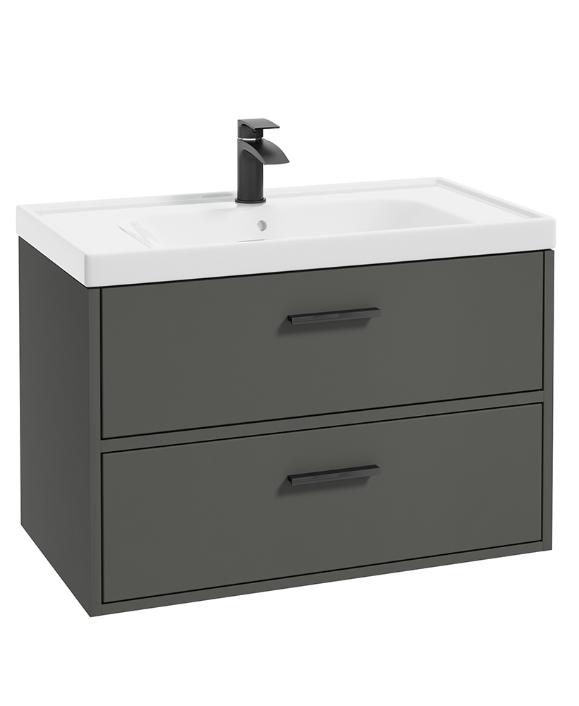 Finland Dolphin Grey Matt 80cm Wall Hung Vanity Unit - Matt Black Handle