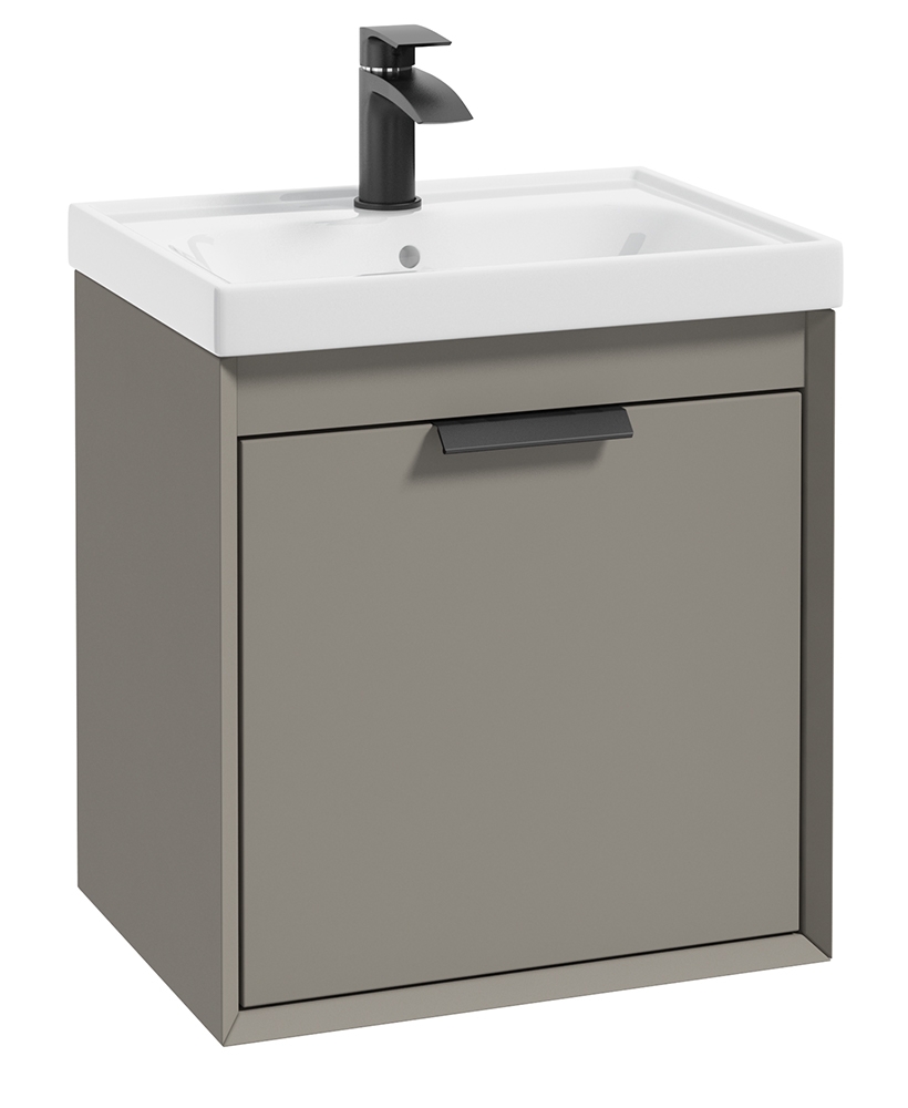 Fjord Khaki Matt 50cm Wall Hung Vanity Unit-Matt Black Handle