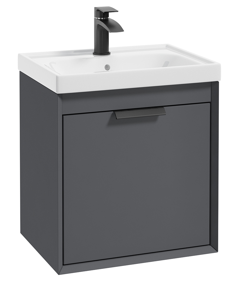 Fjord Midnight Grey Matt 50cm Wall Hung Vanity Unit-Matt Black Handle