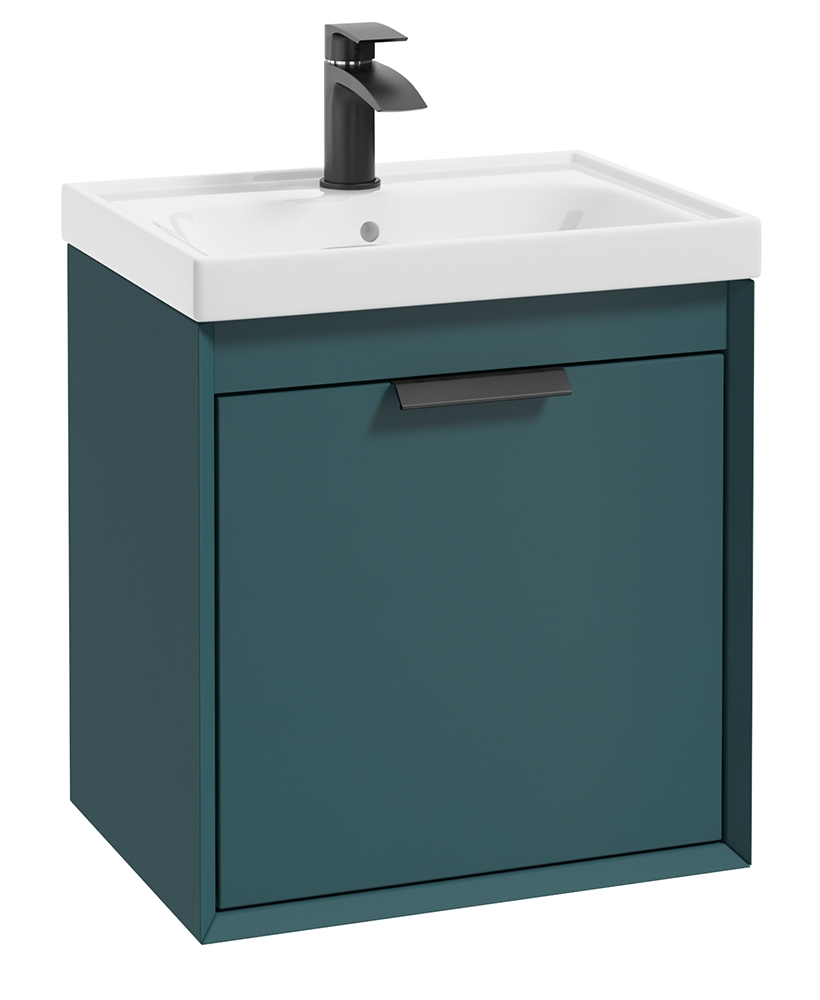 Fjord Ocean Blue Matt 50cm Wall Hung Vanity Unit-Matt Black Handle