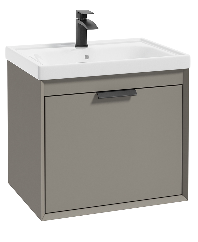 Fjord Khaki Matt 60cm Wall Hung Vanity Unit-Matt Black Handle