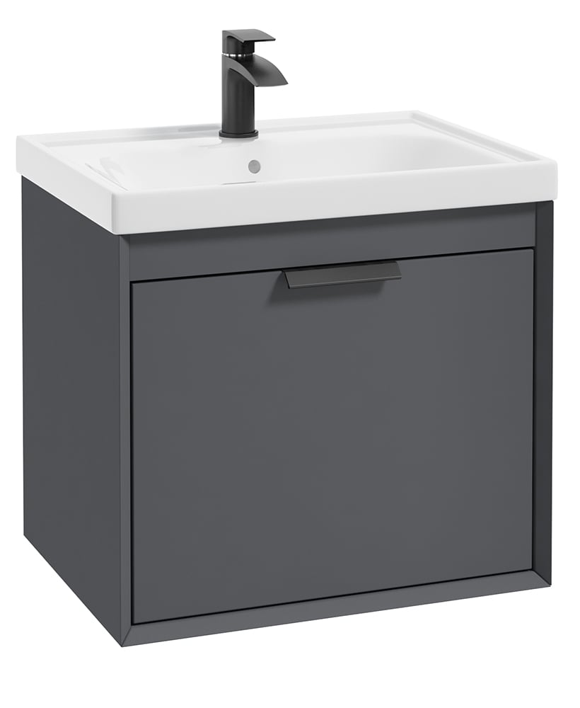 Fjord Midnight Grey Matt 60cm Wall Hung Vanity Unit-Matt Black Handle