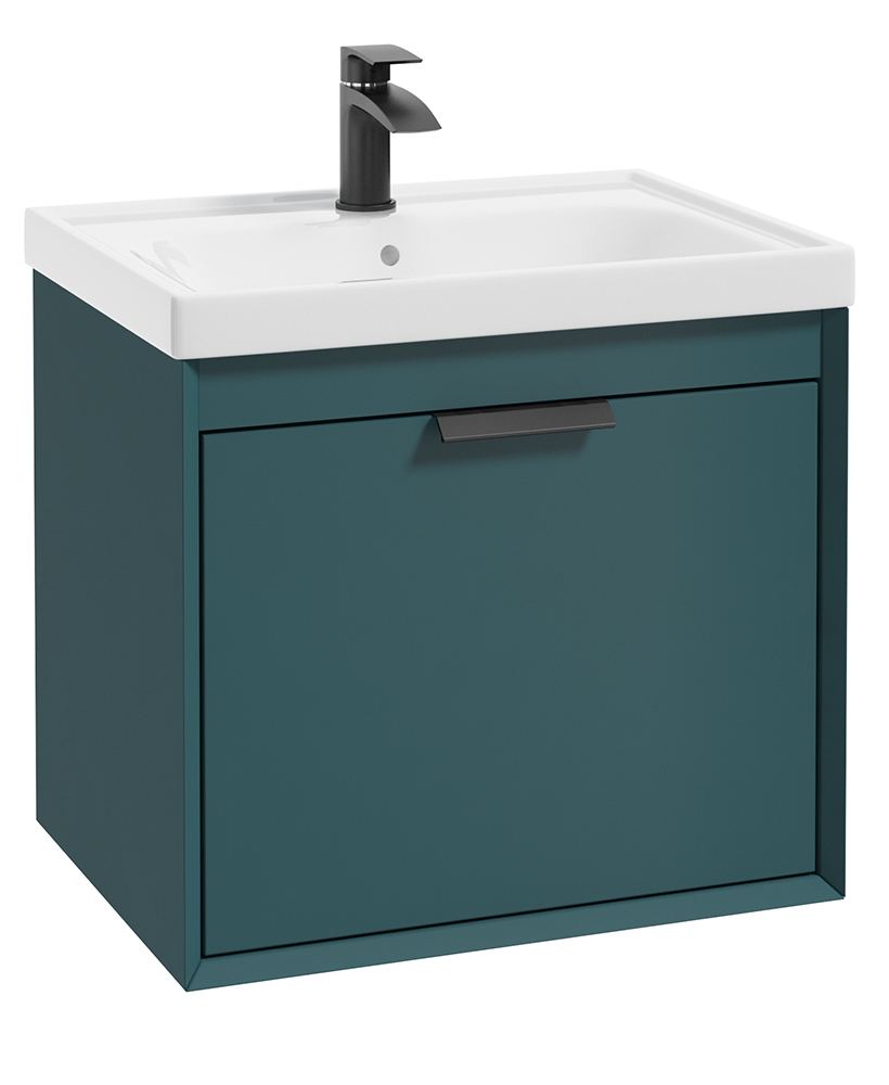 Fjord Ocean Blue Matt 60cm Wall Hung Vanity Unit-Matt Black Handle