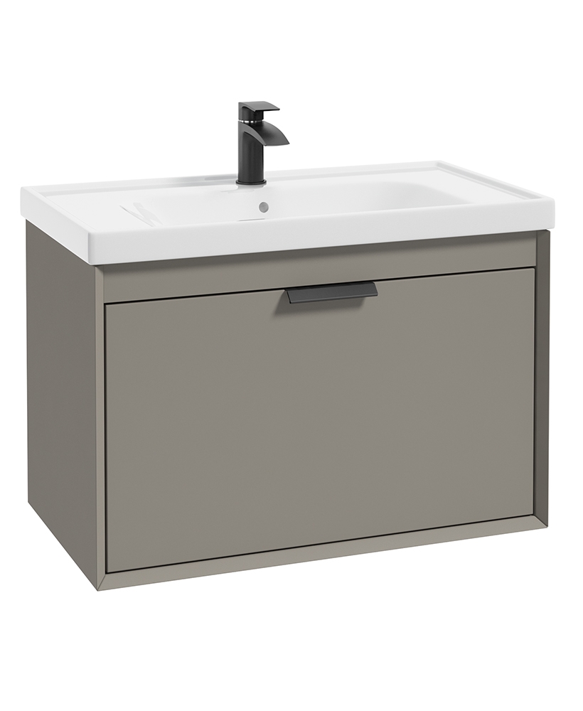 Fjord Khaki Matt 80cm Wall Hung Vanity Unit-Matt Black Handle