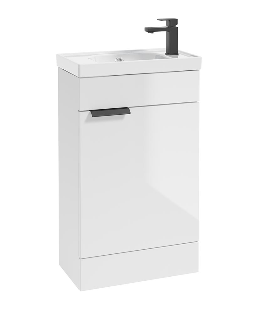 Stockholm 50cm Floor Standing Cloakroom Unit Black Handle Gloss White