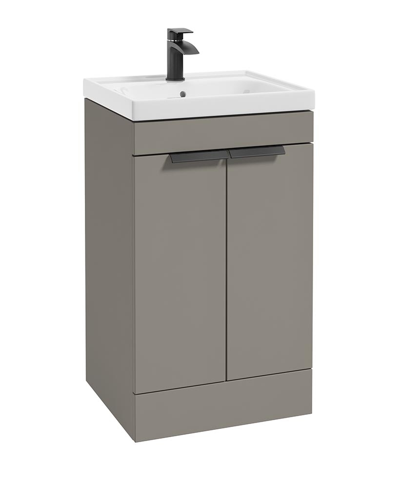 Stockholm Khaki Matt 50cm 2 Door Floor Standing Vanity Unit - Matt Black Handle