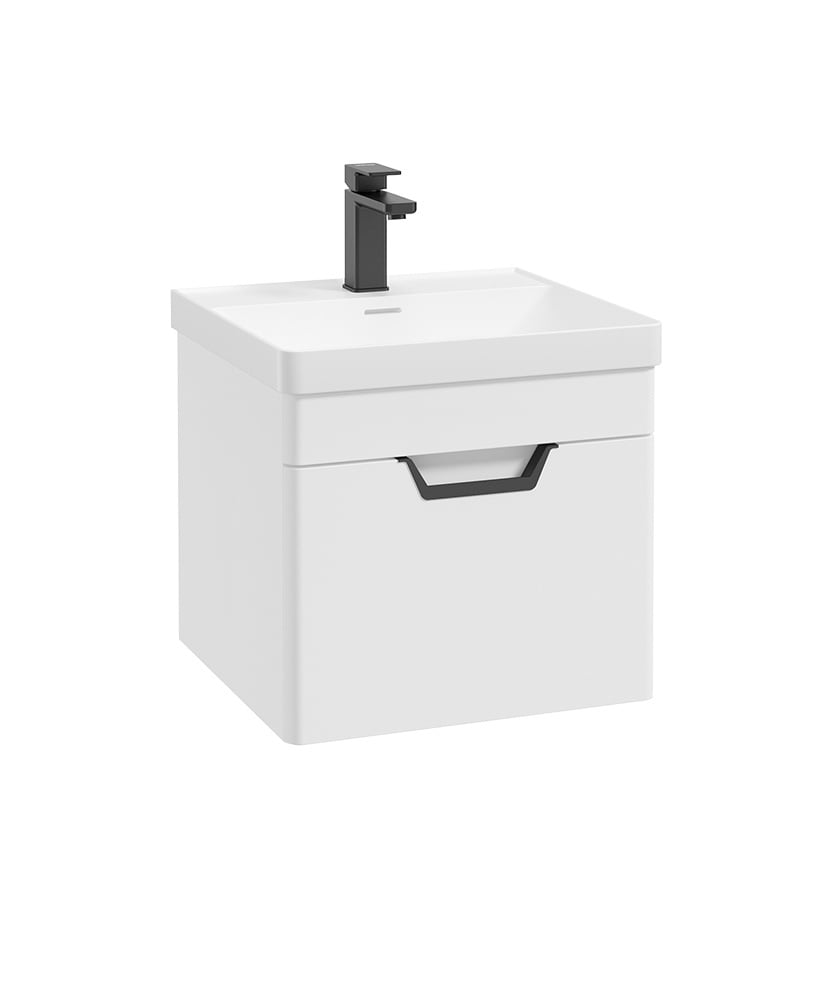 Freya 50cm 1 Drawer Wall Hung Vanity Unit Matt White-Matt Black Handle