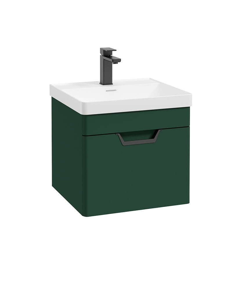 Freya 50cm 1 Drawer Wall Hung Vanity Unit Matt Wreath Green-Matt Black Handle