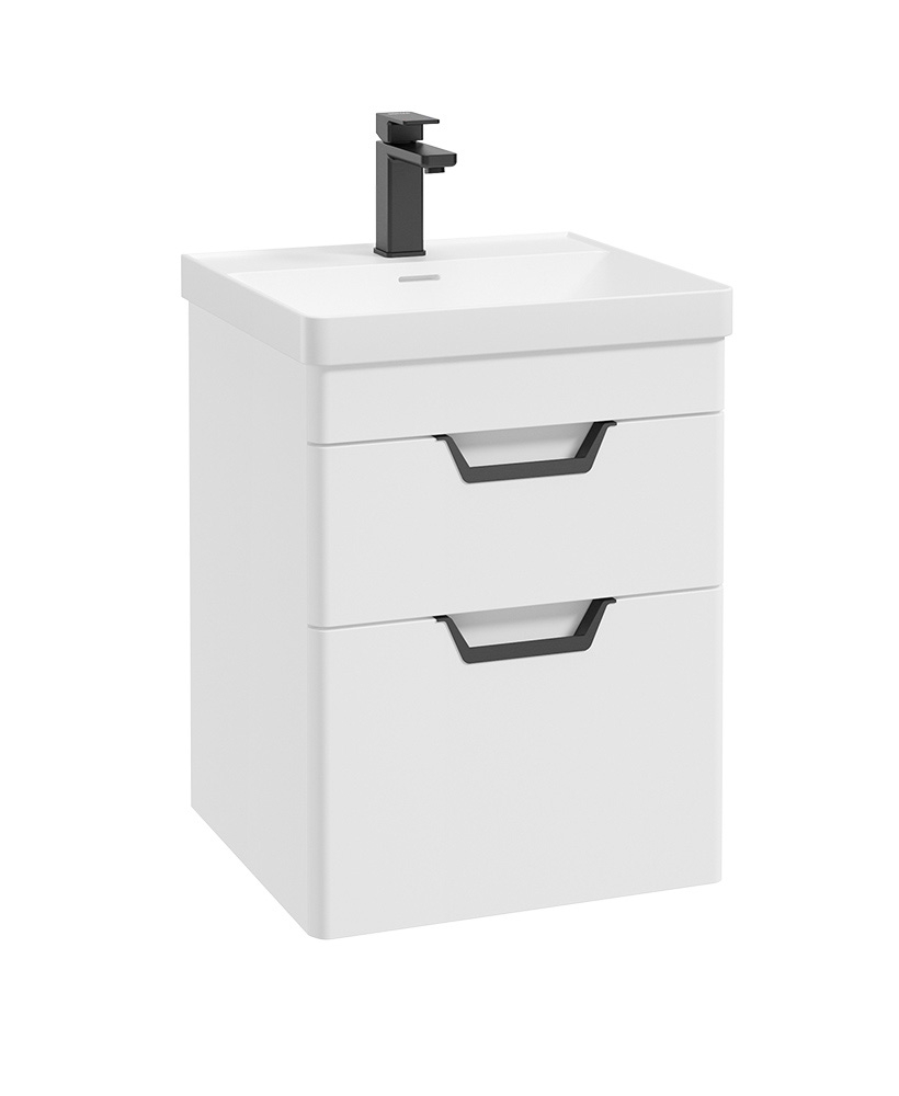 Freya 50cm 2 Drawer Wall Hung Vanity Unit Matt White-Matt Black Handle