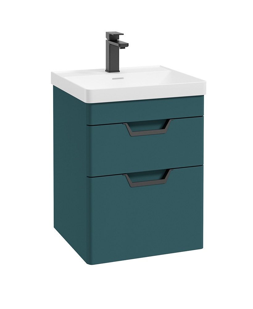 Freya 50cm 2 Drawer Wall Hung Vanity Unit Matt Ocean Blue-Matt Black Handle