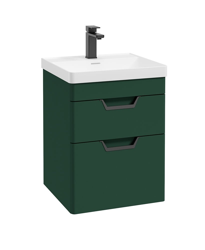 Freya 50cm 2 Drawer Wall Hung Vanity Unit Matt Wreath Green-Matt Black Handle