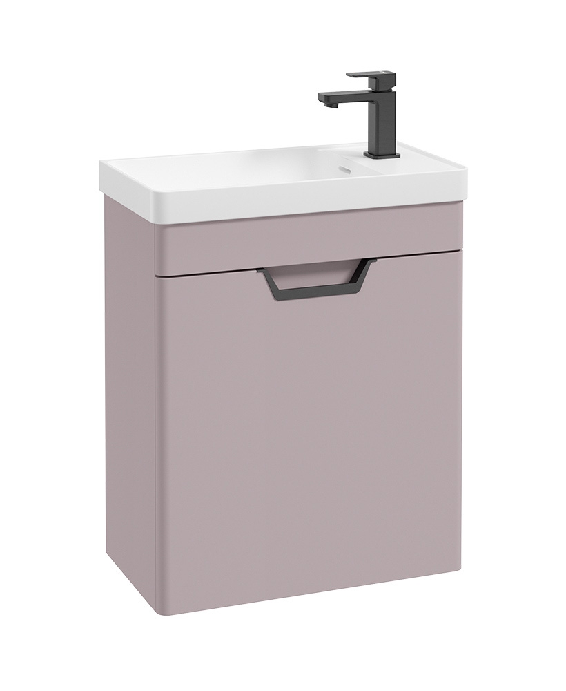 Freya 55cm 1 Door Cloakroom Wall Hung Vanity Unit Matt Cashmere Pink-Matt Black Handle