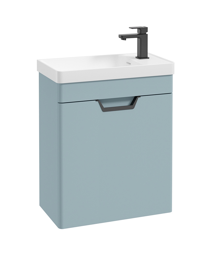 Freya 55cm 1 Door Cloakroom Wall Hung Vanity Unit Matt Morning Sky Blue-Matt Black Handle