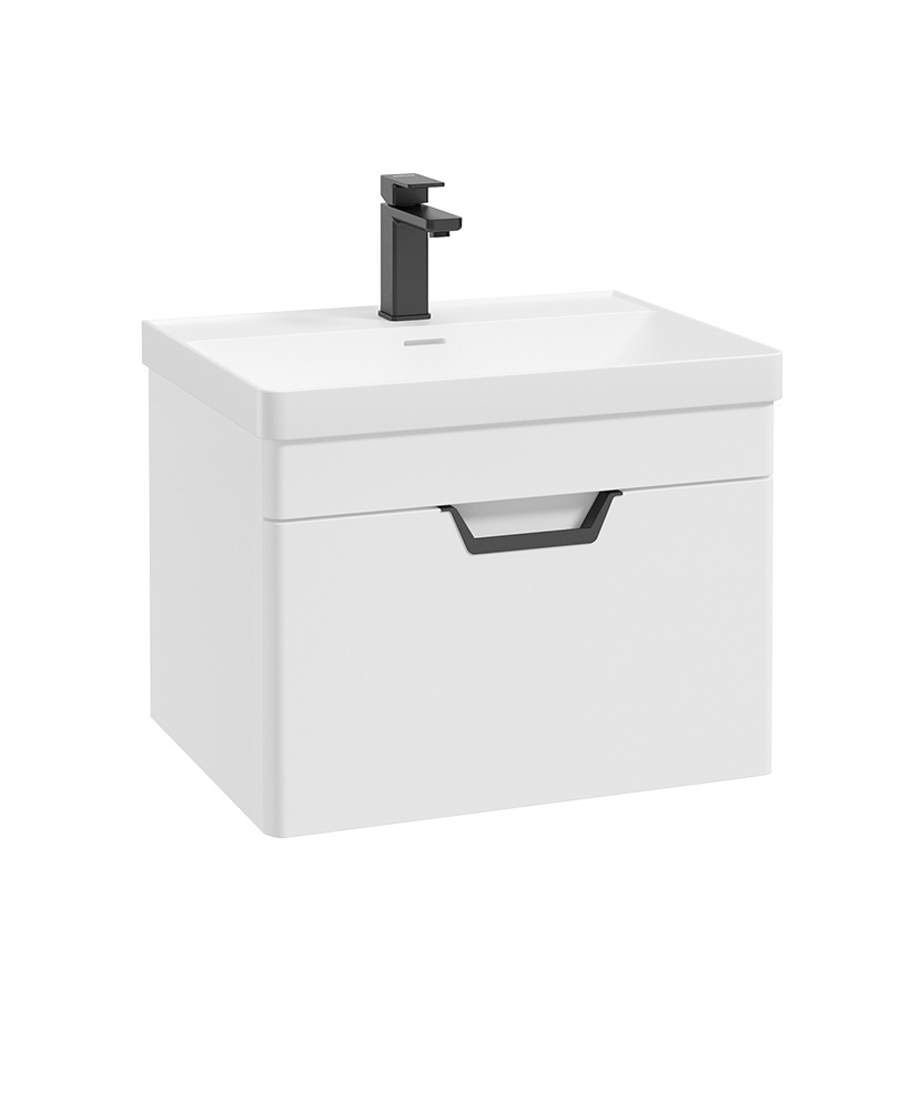 Freya 60cm 1 Drawer Wall Hung Vanity Unit Matt White-Matt Black Handle