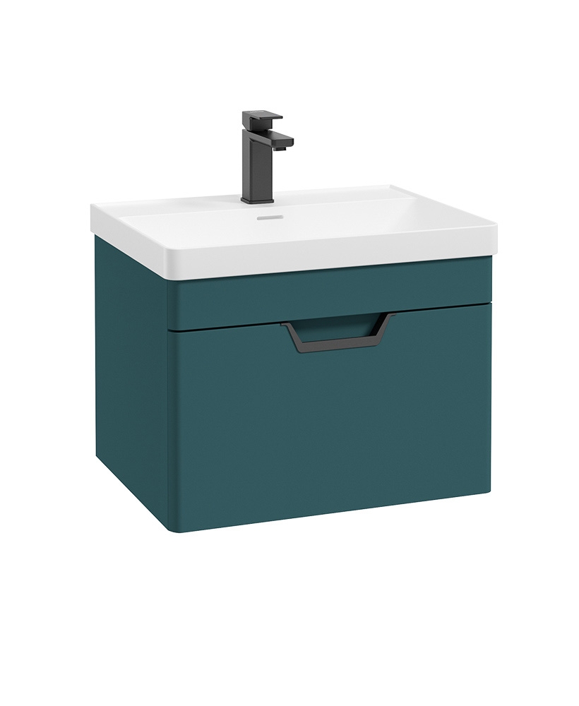 Freya 60cm 1 Drawer Wall Hung Vanity Unit Matt Ocean Blue-Matt Black Handle