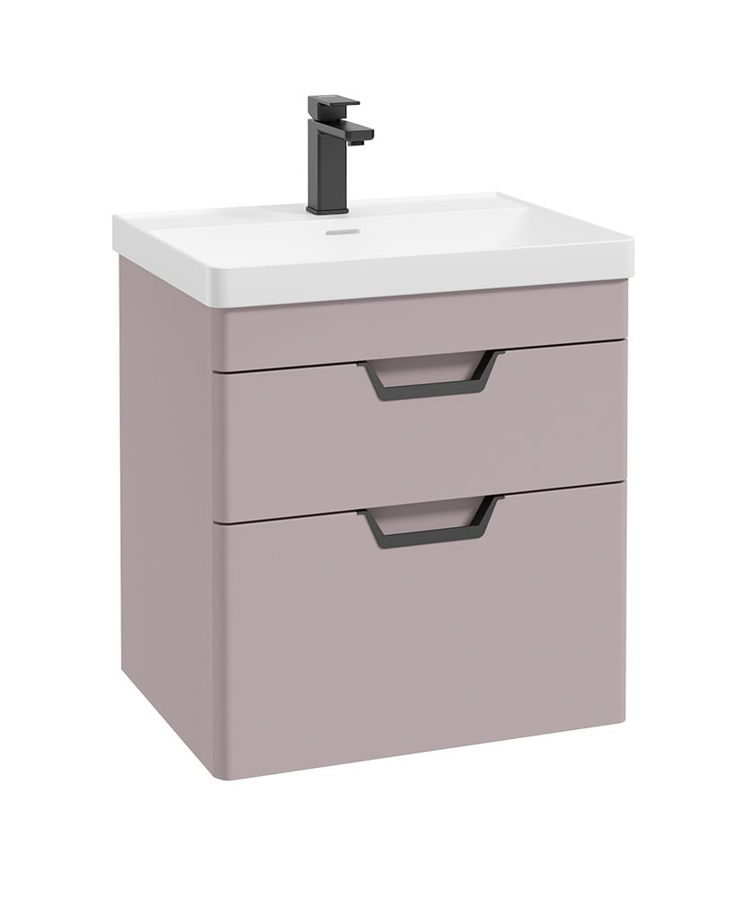 Freya 60cm 2 Drawer Wall Hung Vanity Unit Matt Cashmere Pink-Matt Black Handle