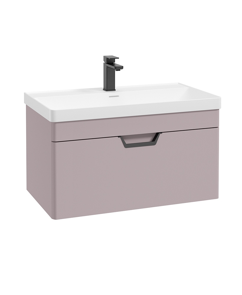 Freya 80cm 1 Drawer Wall Hung Vanity Unit Matt Cashmere Pink-Matt Black Handle