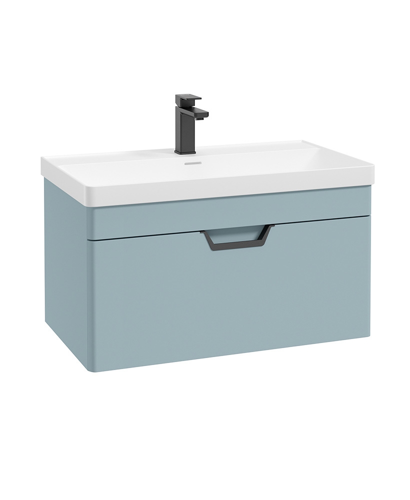 Freya 80cm 1 Drawer Wall Hung Vanity Unit Matt Morning Sky Blue-Matt Black Handle